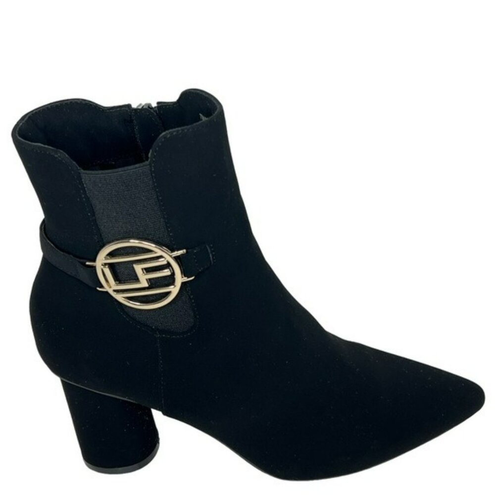 London Fog Black Tori Winter Block Heeled Zip Ankle Boots Size 7 Pointed Toe